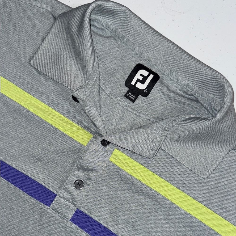 FootJoy Gray Polo‎ with Yellow and Blue Stripes